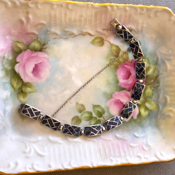 Margot de Taxco Blue Confetti Enamel Sterling Silver Bracelet & earrings - Picture 8 of 13